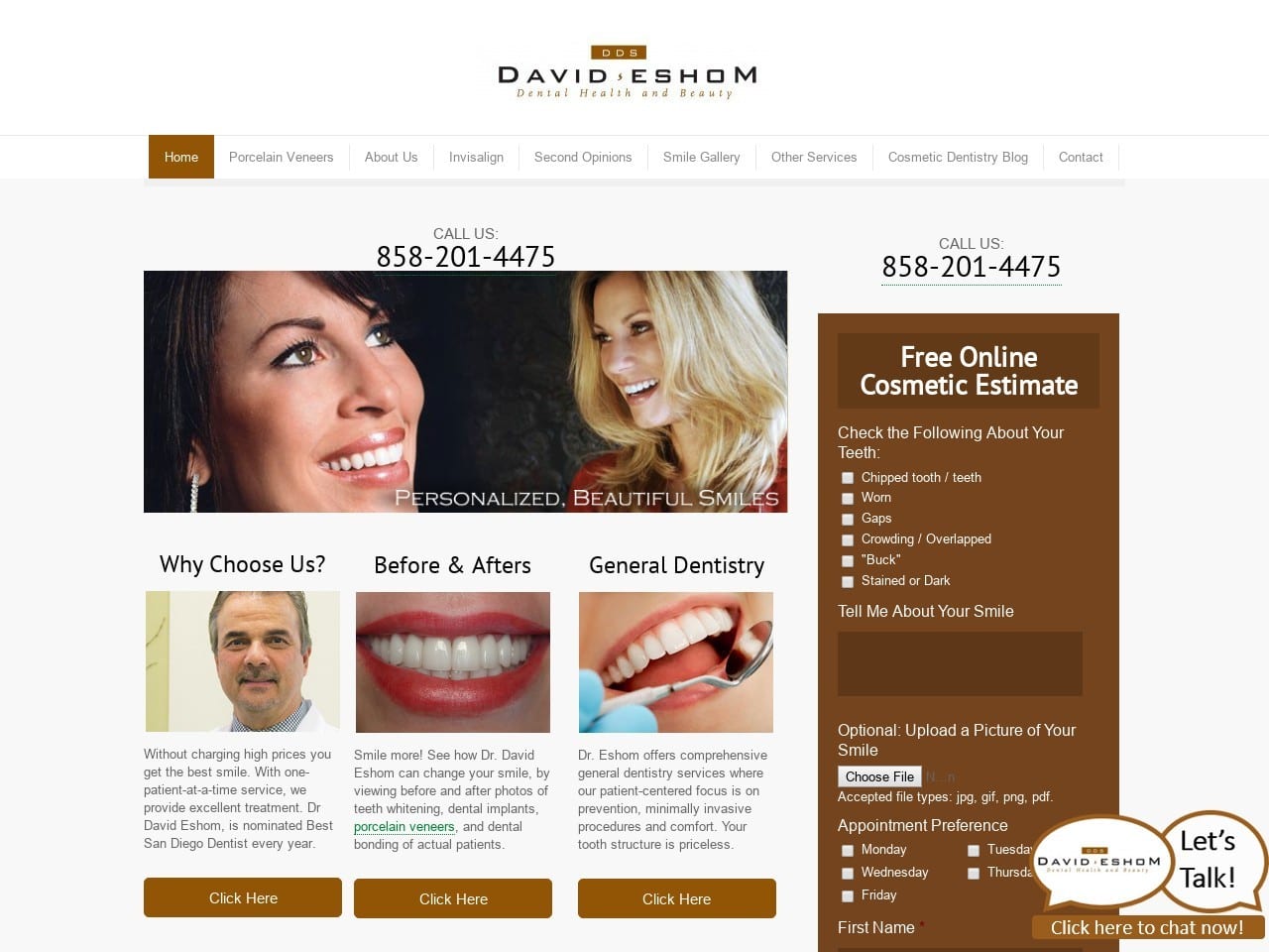 La Jolla Village Square Dental Website Screenshot from eshomdds.com