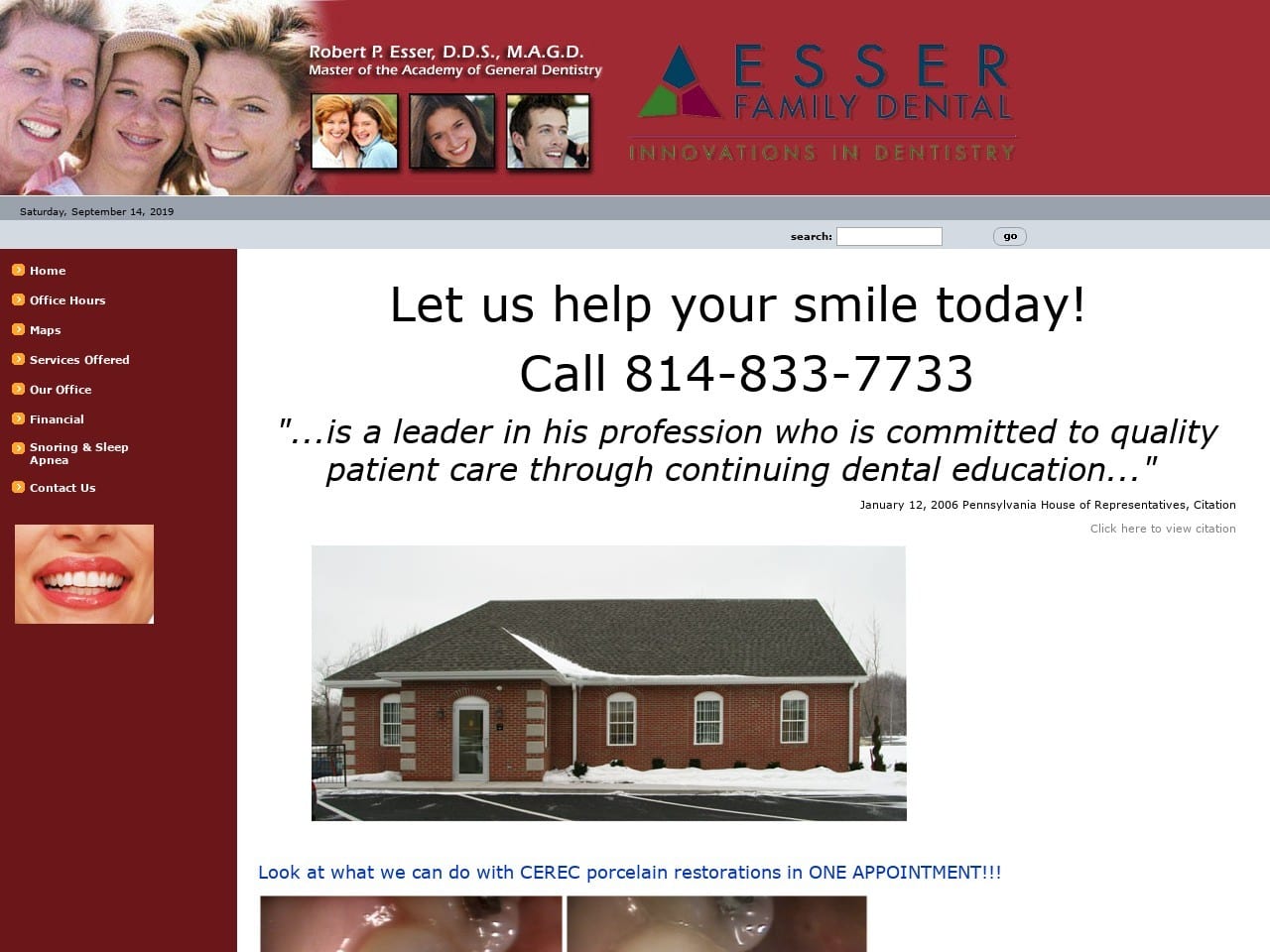 Esser Family Dental Website Screenshot from esserfamilydental.com