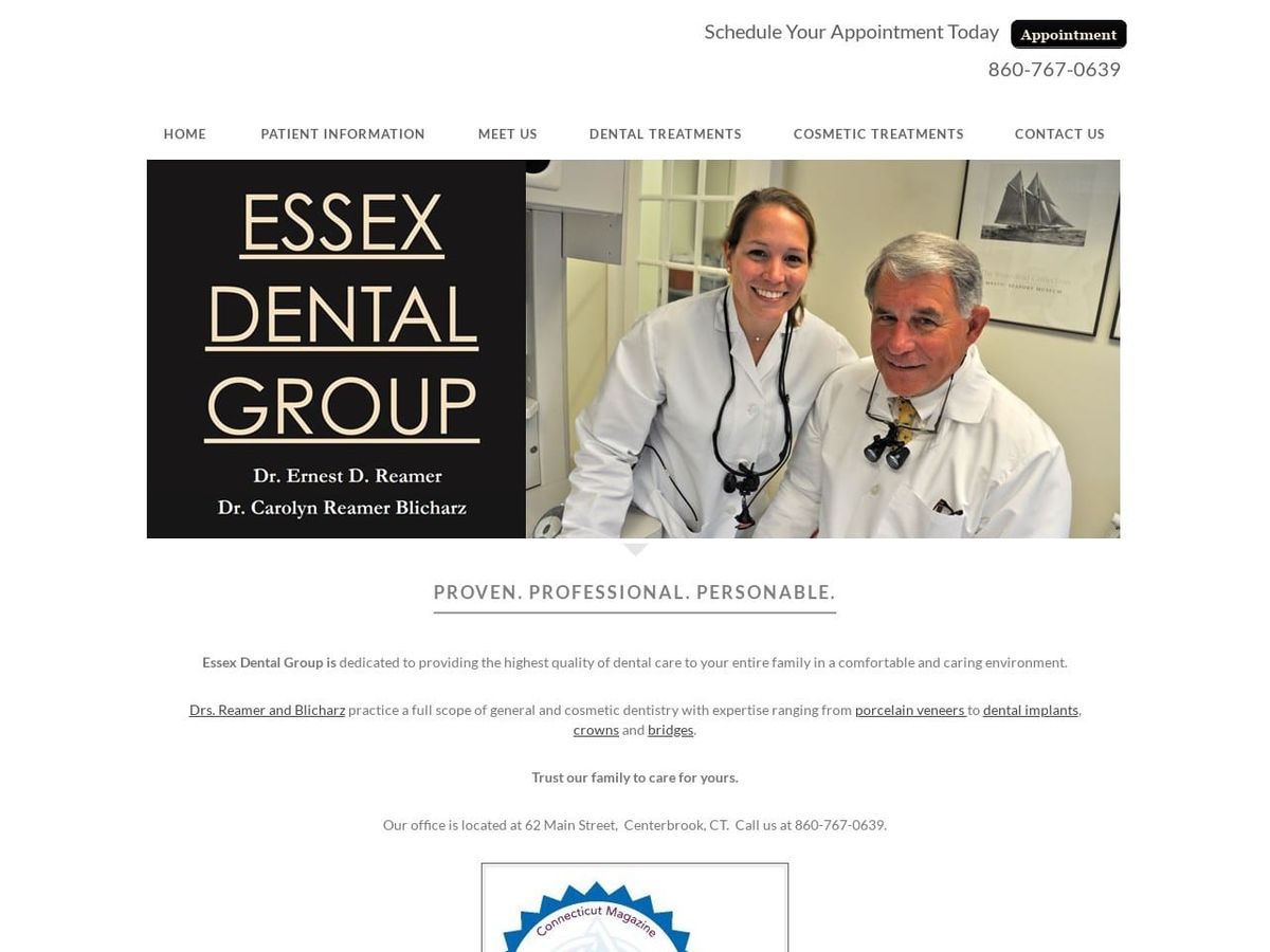 Reamer Ernest D DMD Website Screenshot from essexdentalgroup.com