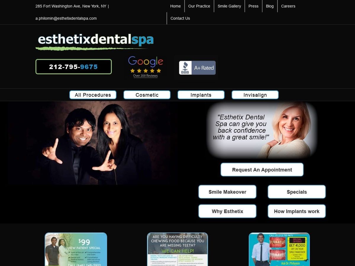 Esthetix Dental Spa Website Screenshot from esthetixdentalspa.com