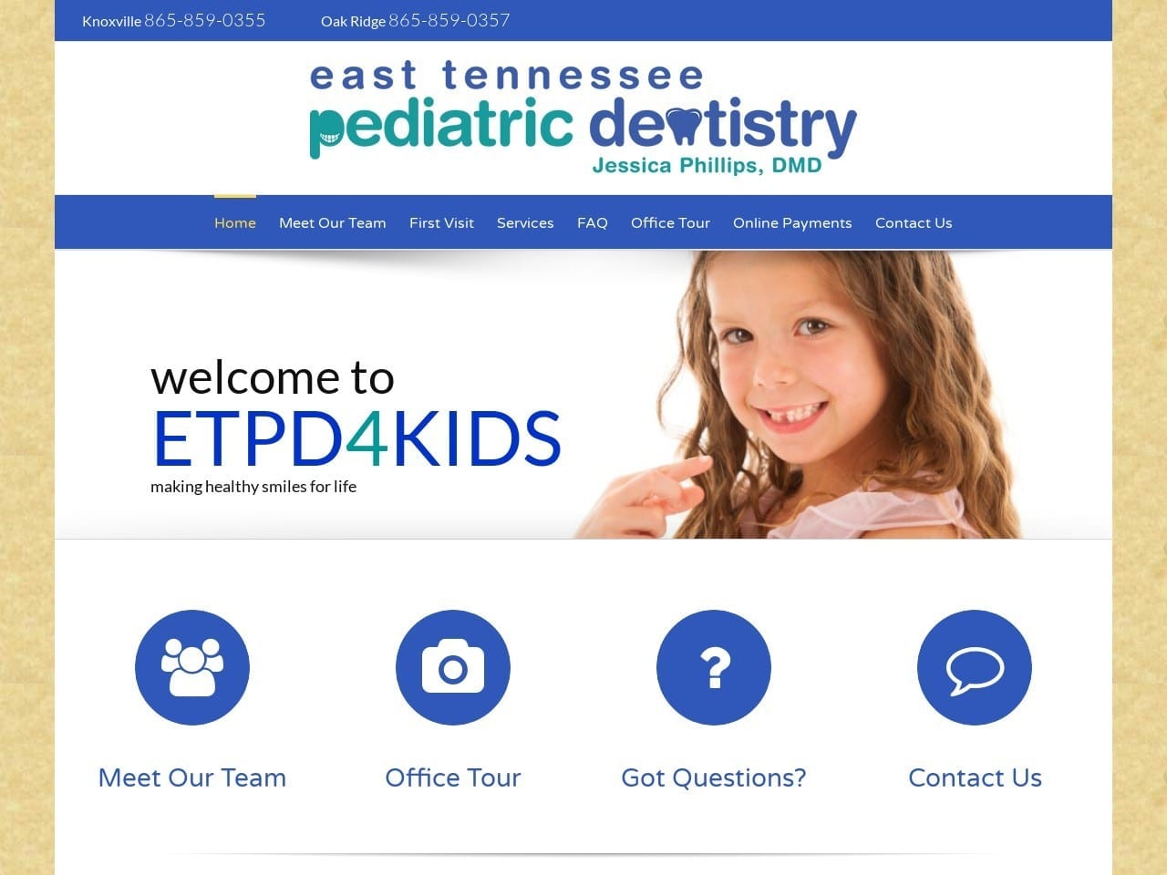 East Tennessee Pediatric Dentist Website Screenshot from etpd4kids.com