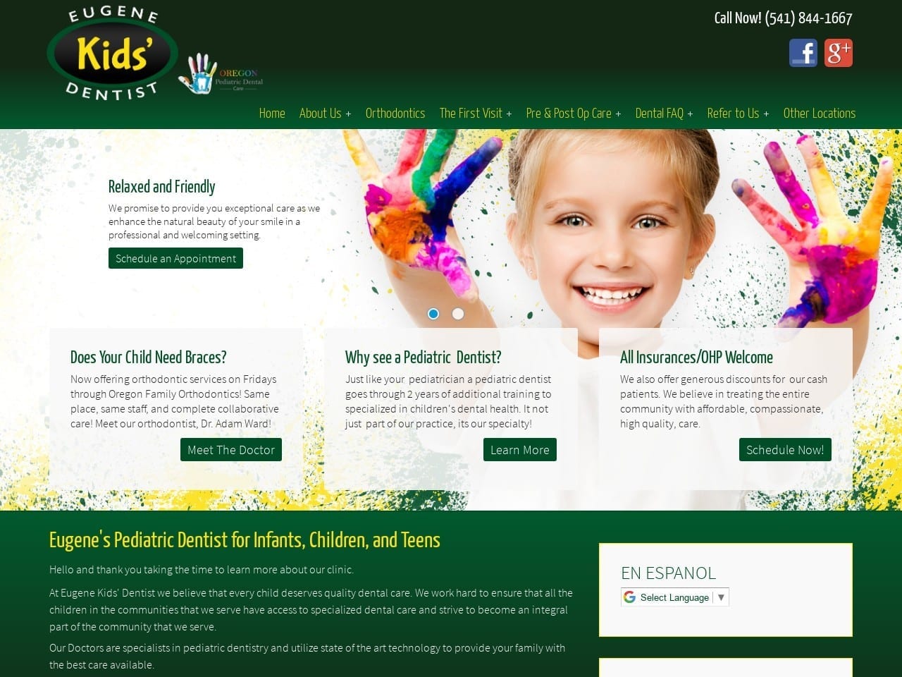 Eugene Kids Dentist Website Screenshot from eugenekidsdentist.com