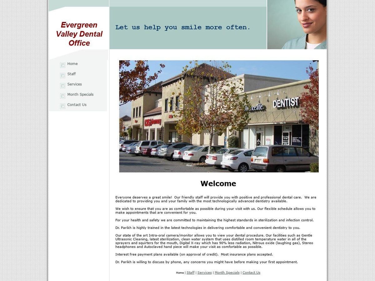 Evergreen Valley Dental Office Website Screenshot from evdentaloffice.com