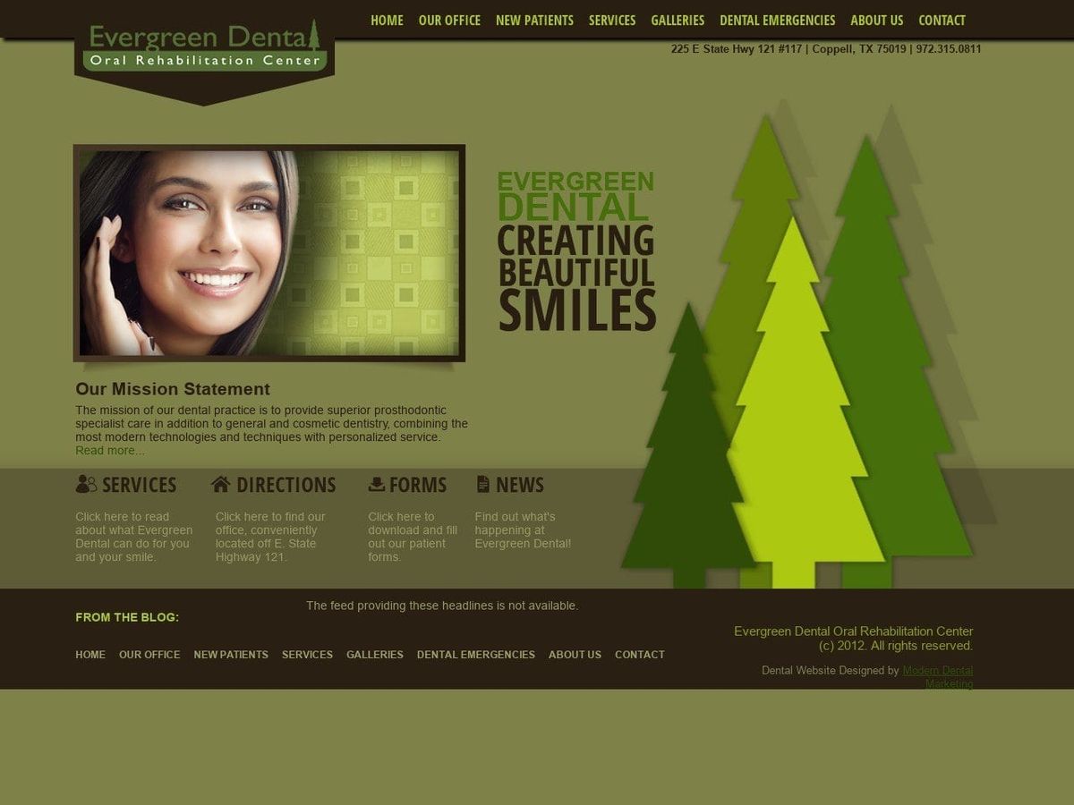 Evergreen Dental Website Screenshot from evergreendentaldfw.com