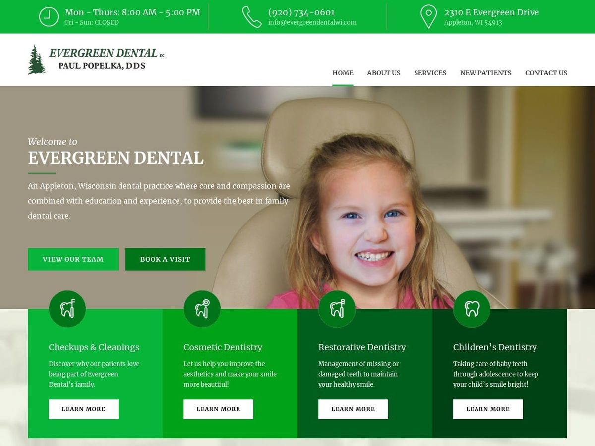 Evergreen Dental Website Screenshot from evergreendentalwi.com