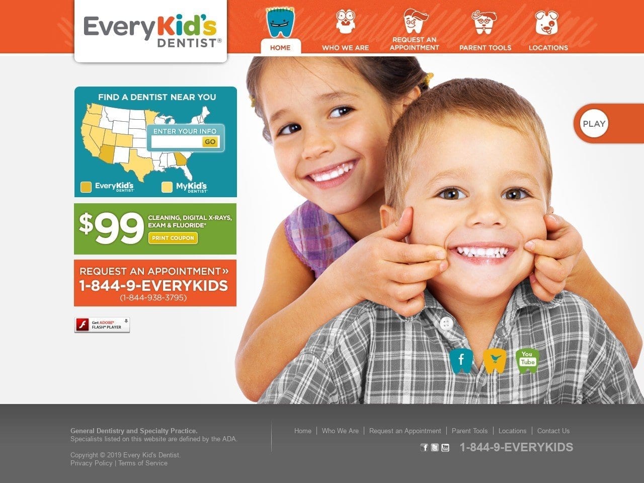 Every Kids Dentist & Orthodontics Website Screenshot from everykidsdentist.com