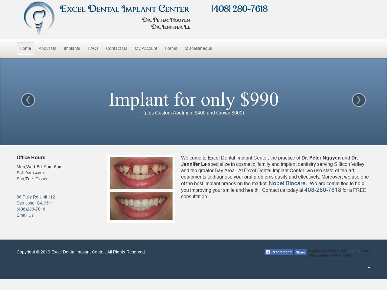 Excel Dental Implant Center Website Screenshot from exceldentalimplantcenter.com