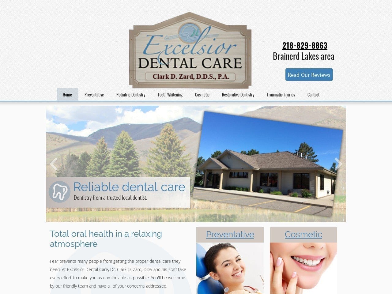 Excelsior Dental Care Website Screenshot from excelsiordentalcare.com