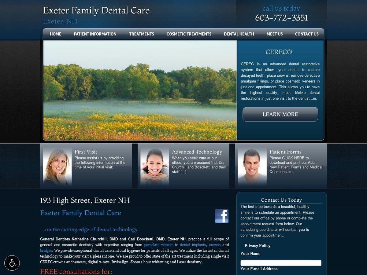 Exeter Family Dental Care Website Screenshot from exeterfamilydentalcare.com