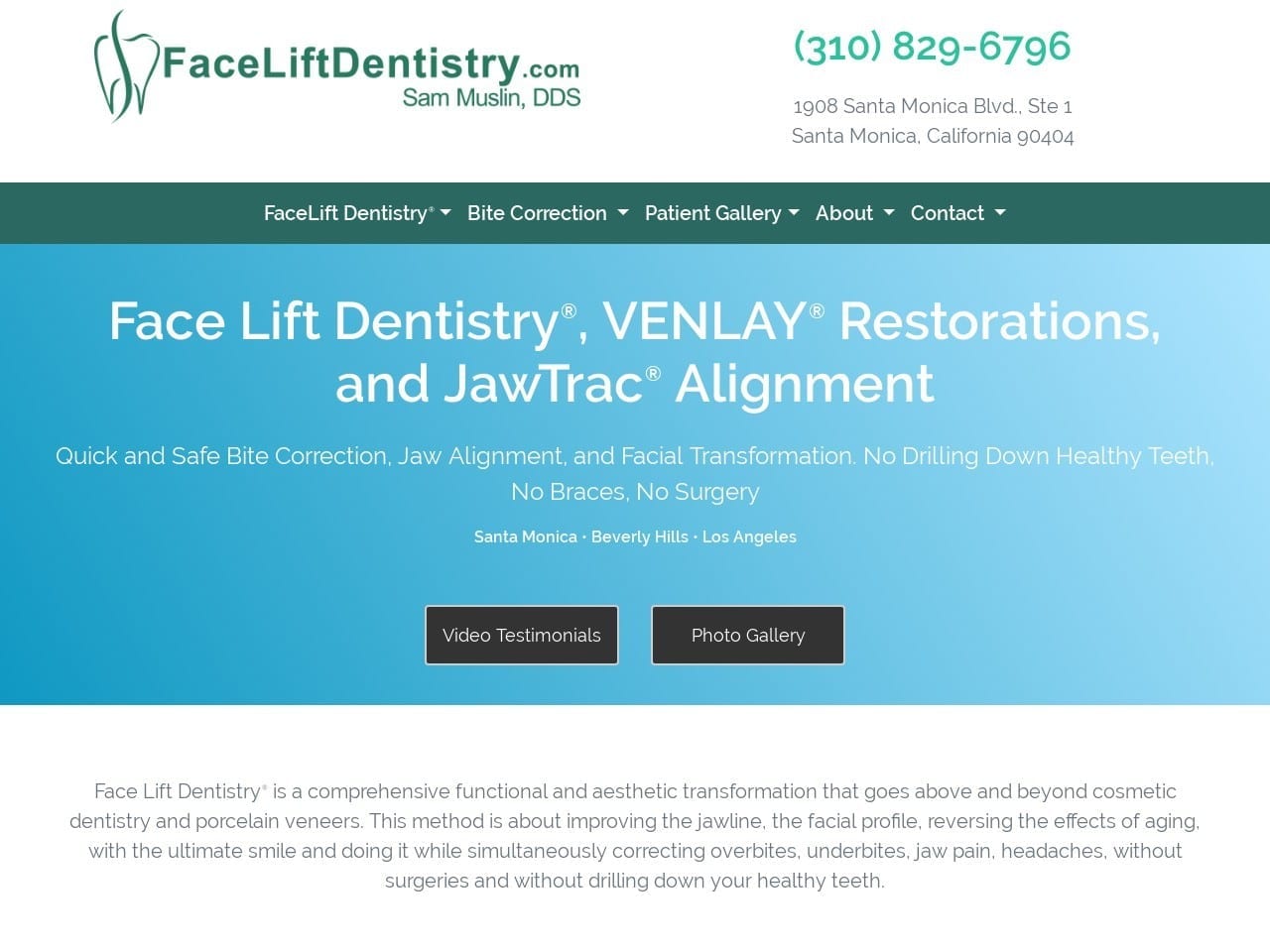 Sam Muslin DDS Website Screenshot from faceliftdentistry.com