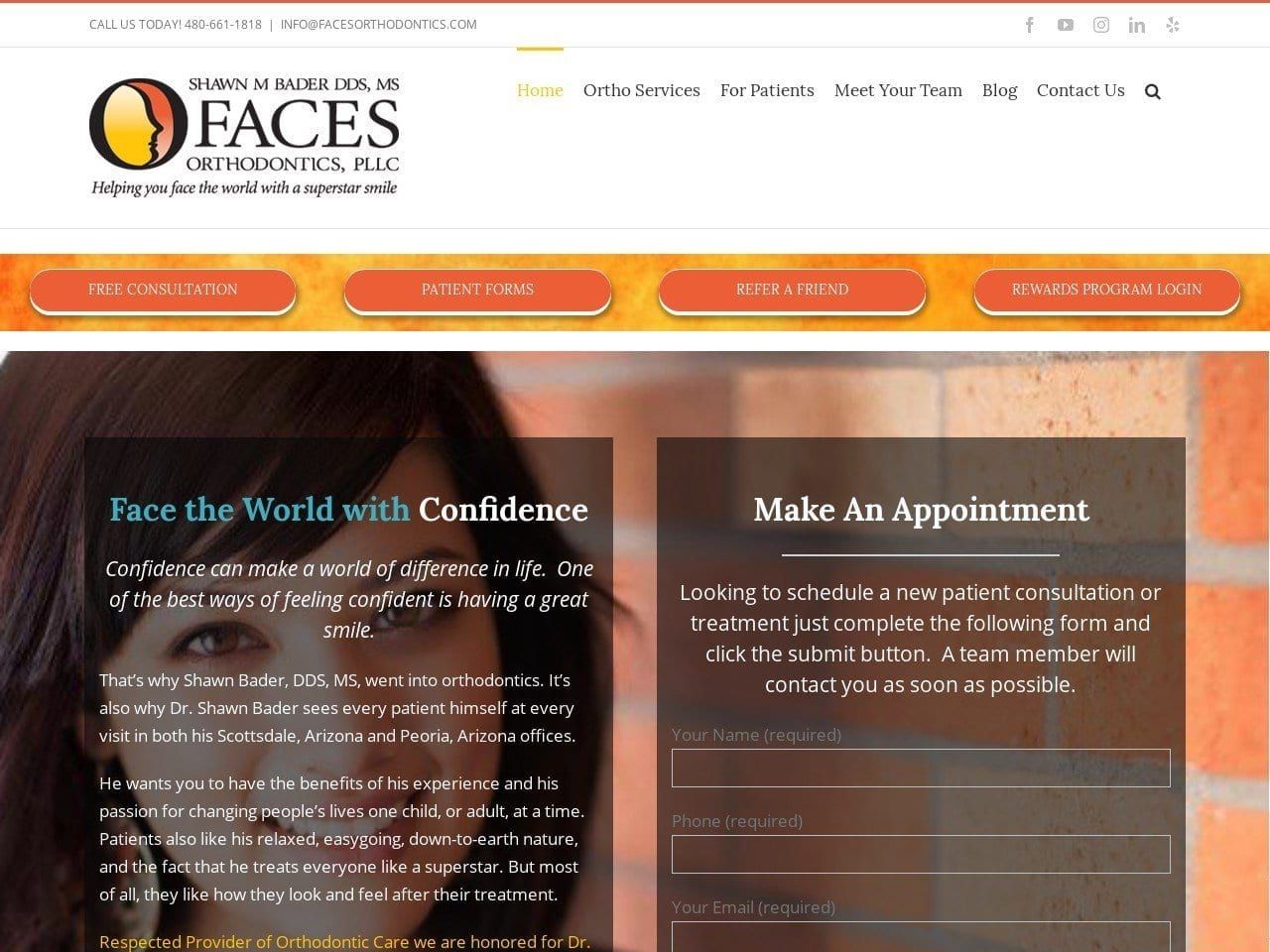 Dr. Shawn M. Bader DDS Website Screenshot from facesorthodontics.com