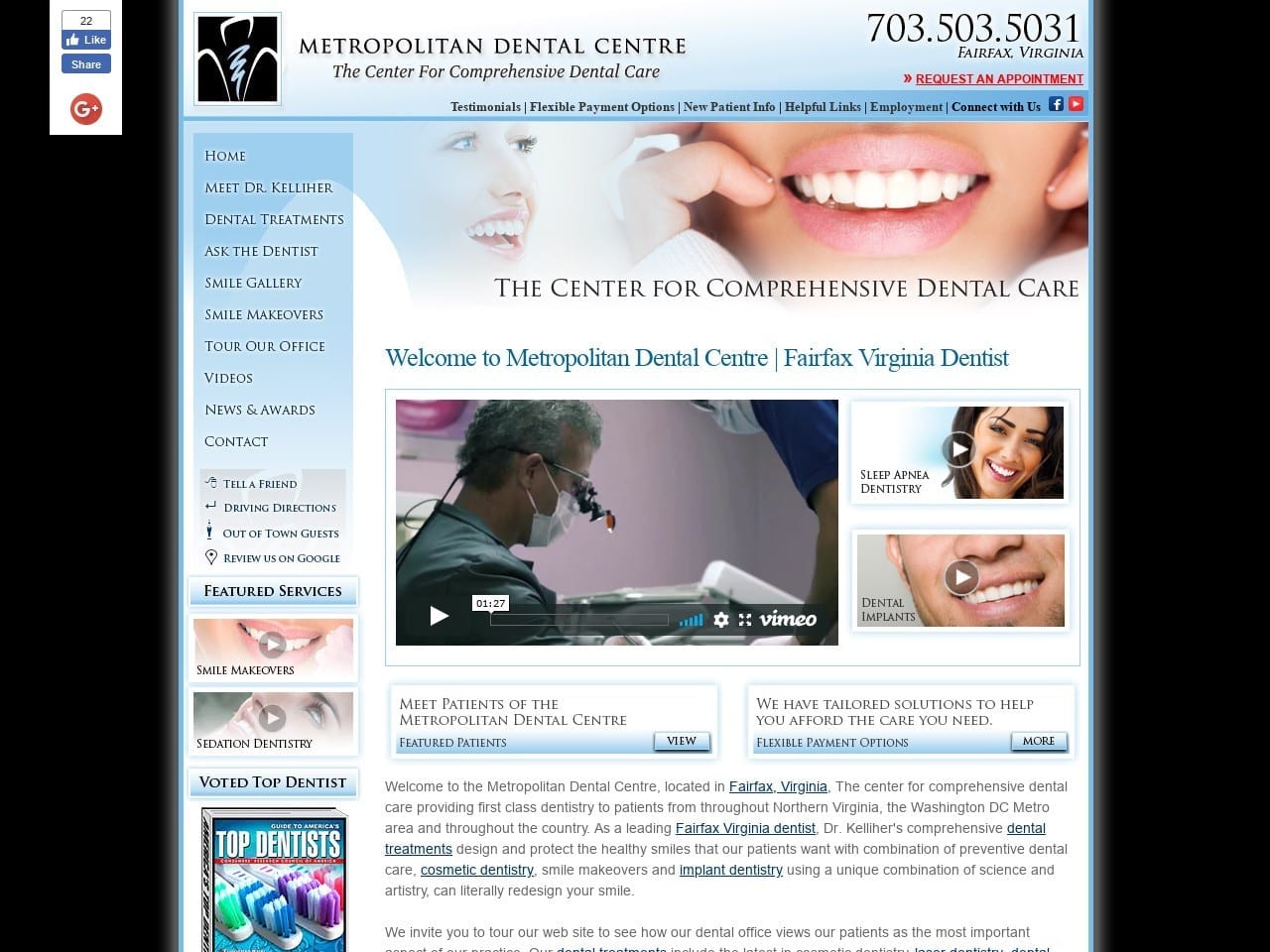 Dr. Daniel P. Kelliher DDS Website Screenshot from fairfaxvirginiacosmeticdentist.com