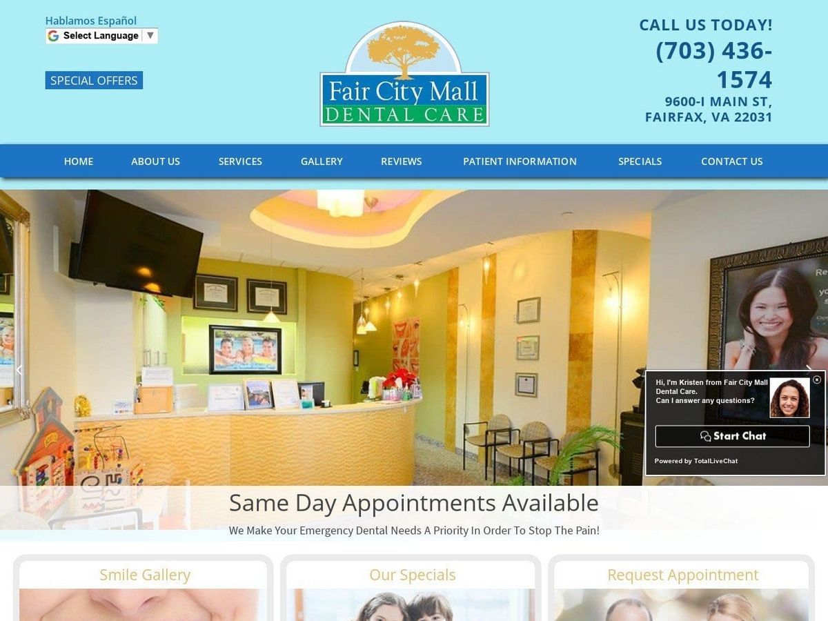 Fair City Mall Dental Care Website Screenshot from fairfaxvirginiadentist.com