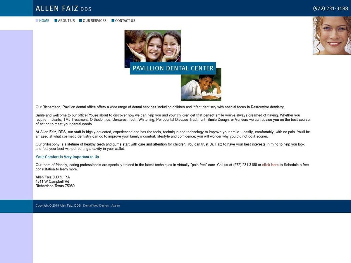 Pavillion Dental Center Website Screenshot from faizdental.com