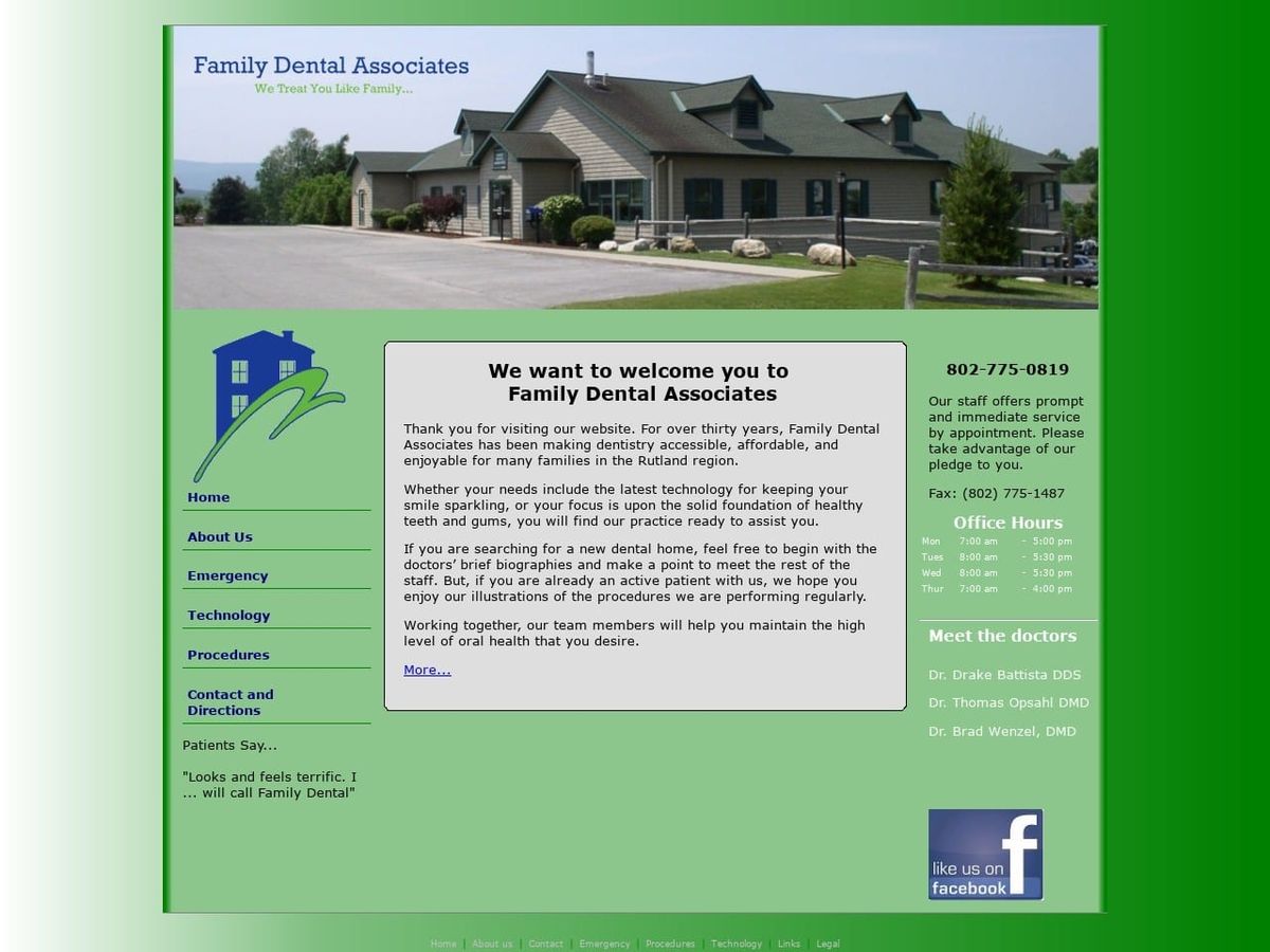 Family Dental Associates Website Screenshot from familydentalvt.com