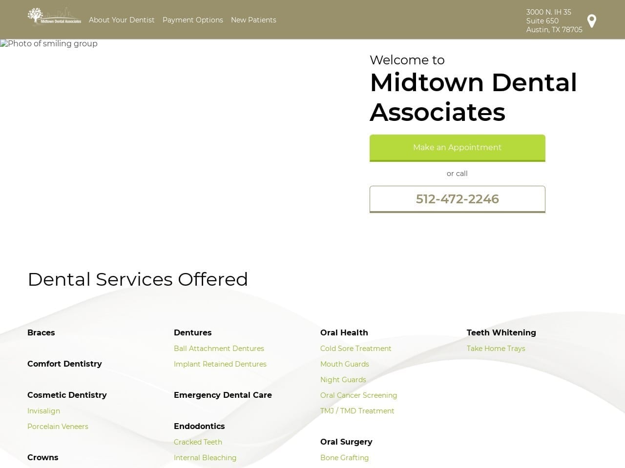 Midtown Dental Associates Robert T. Wootton DDS Website Screenshot from familydentistryaustin.com