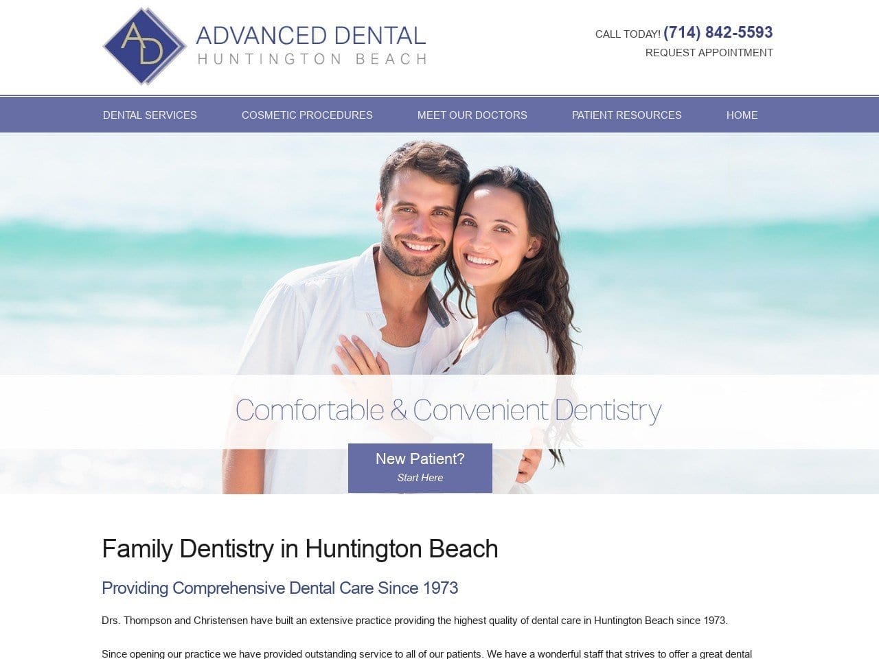 Thompson Dentist Website Screenshot from familydentistryhb.com