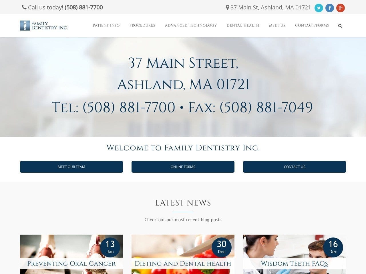 Dr. Sandra F. Cove Dentist Website Screenshot from familydentistryinc.com