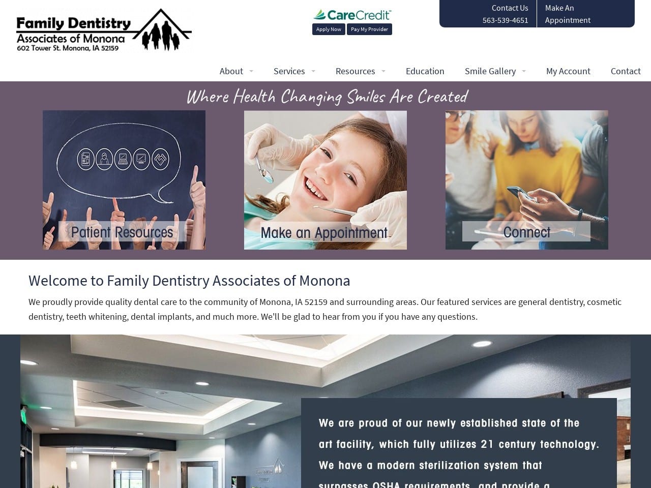 Family Dentist Website Screenshot from familydentistrymonona.com