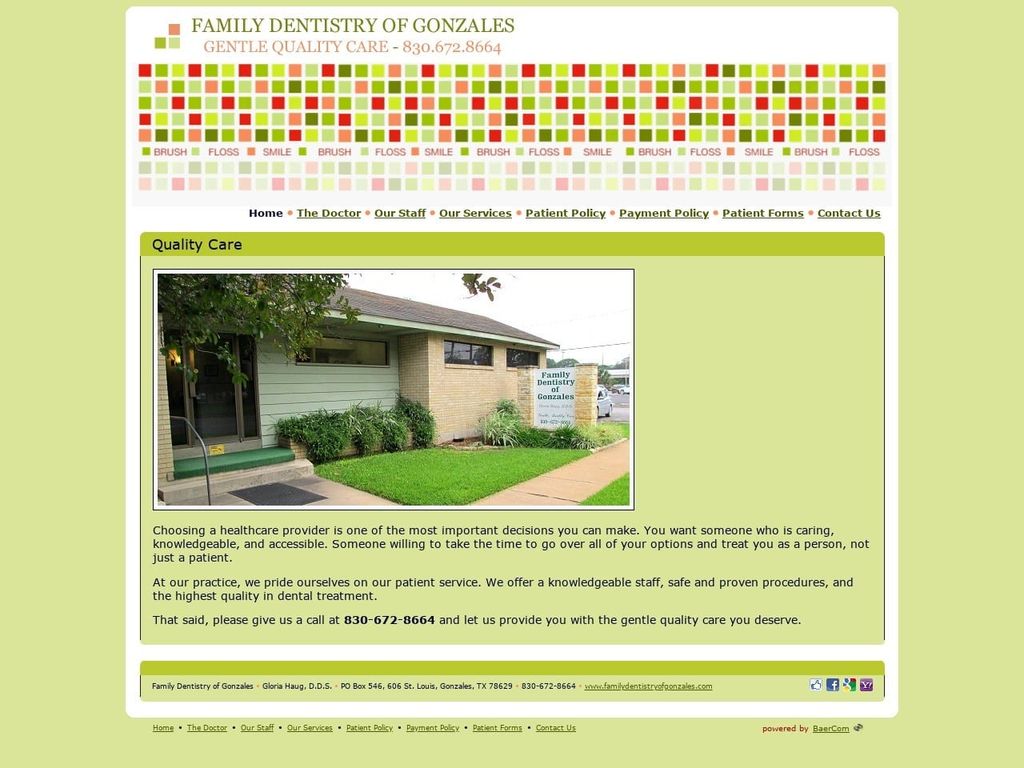 Gloria Haug DDS Website Screenshot from familydentistryofgonzales.com