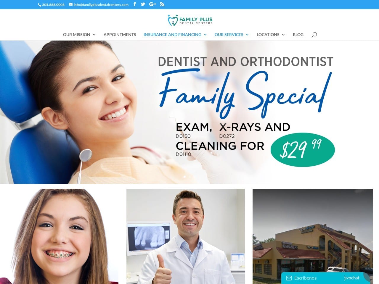 Family & Cosmetic Dentistry Website Screenshot from familyplusdentalcenters.com