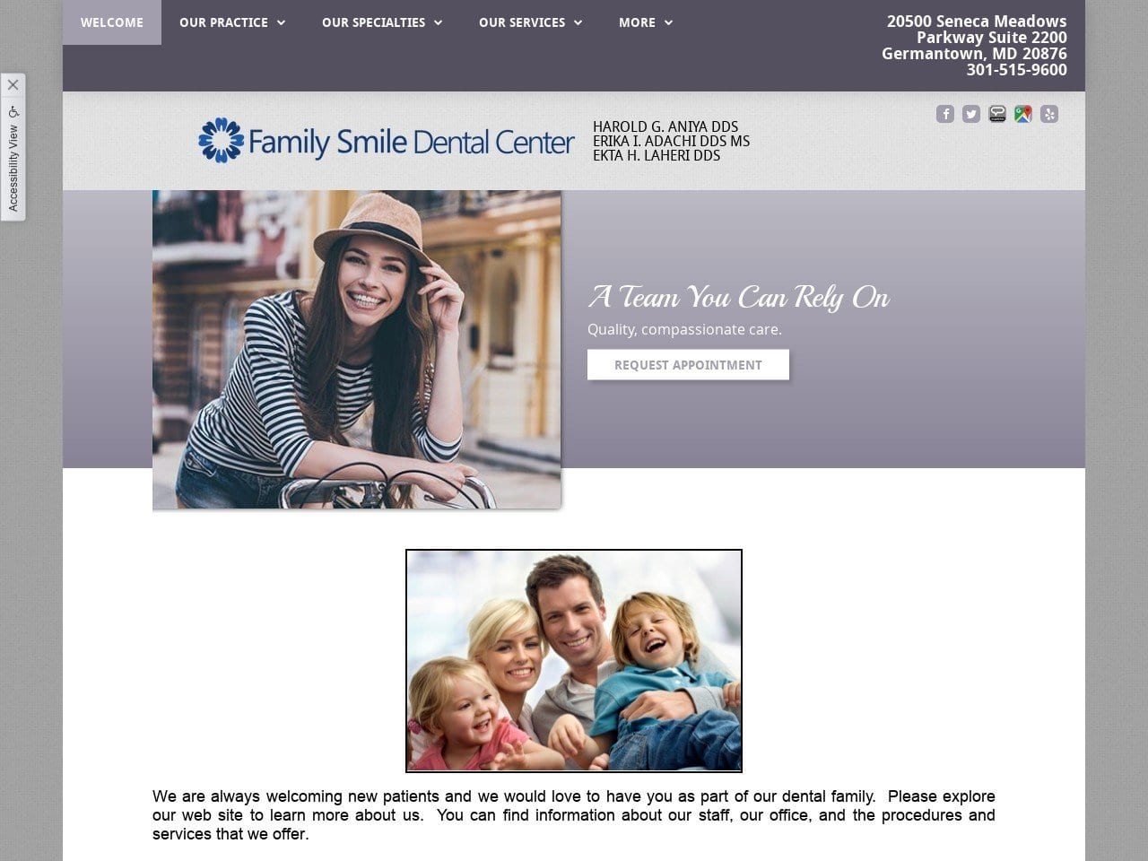 Family Smile Dental  Center Website Screenshot from familysmiledentalcenter.com