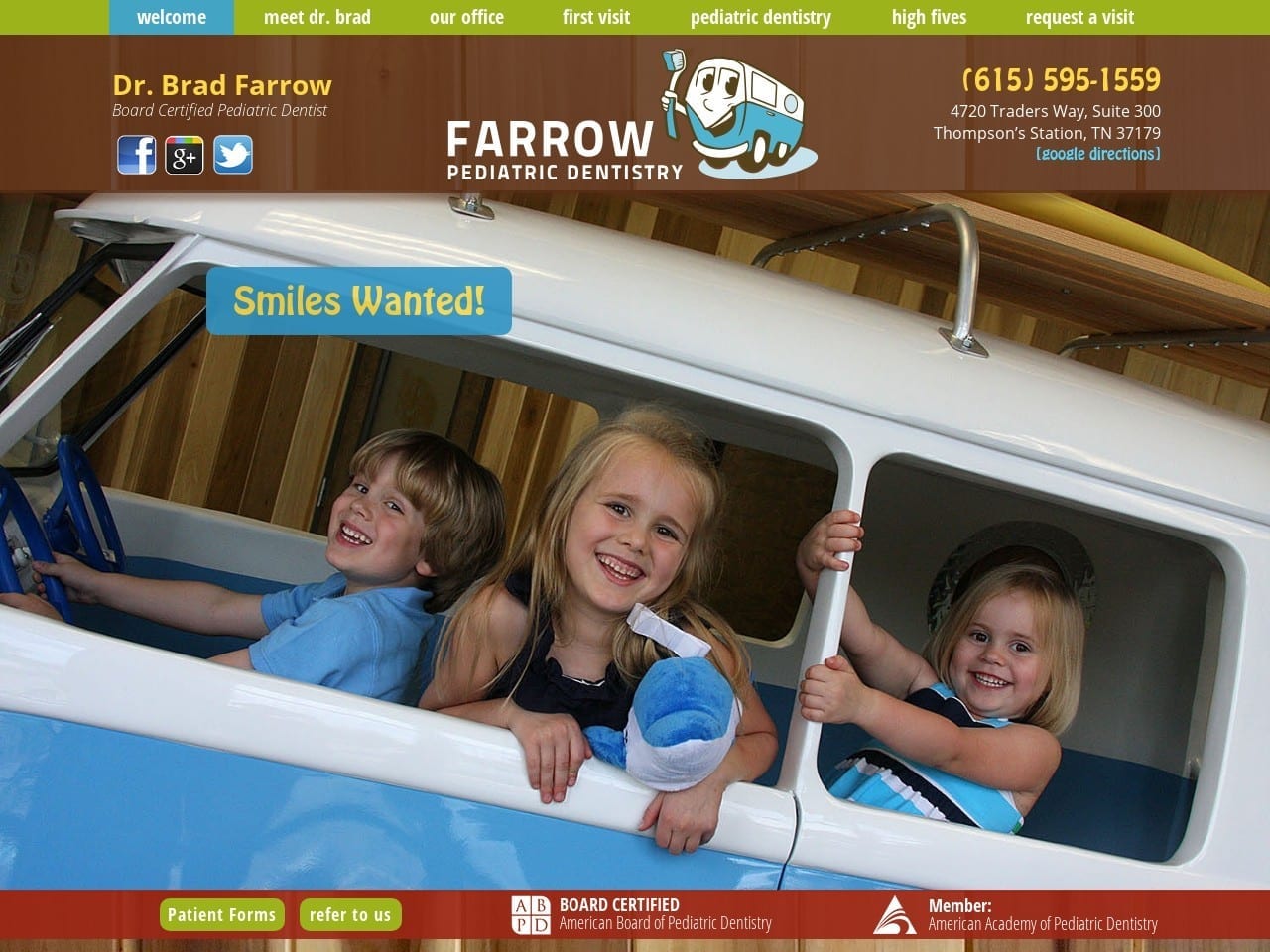 Farrow Pediatric Dentist Website Screenshot from farrowpediatricdentistry.com