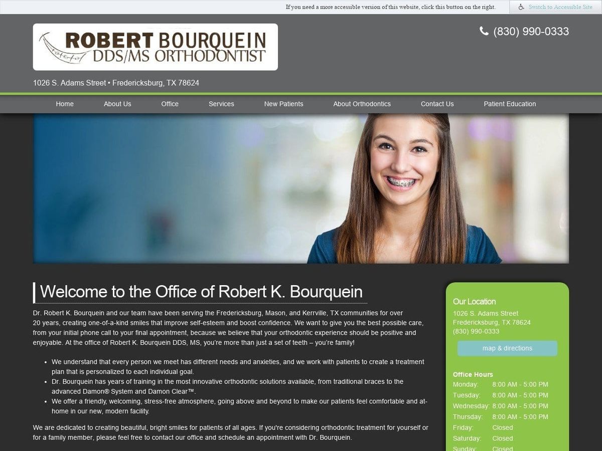 Robert Bourquein DDS MS Orthodontist Website Screenshot from fbgortho.com