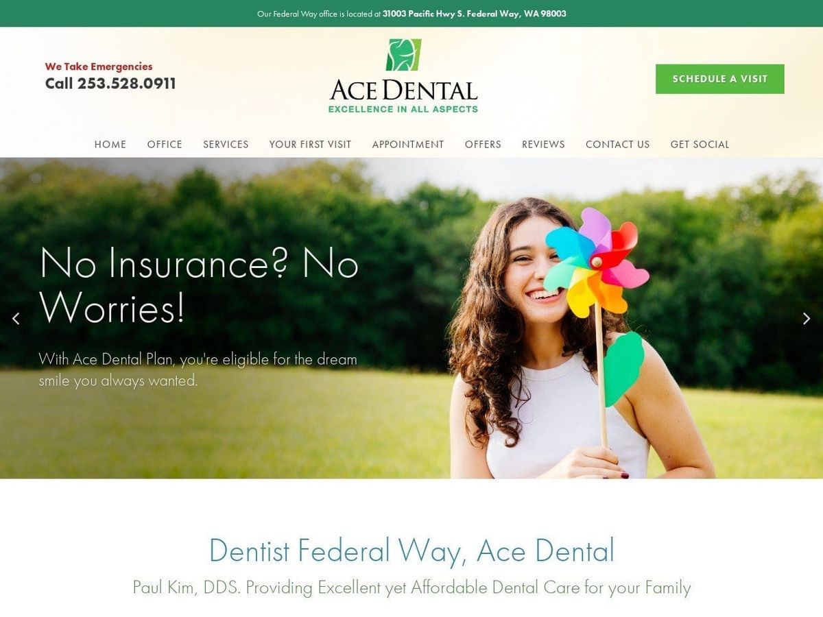 Ace Dental Clinic of Federal Way Paul Kim DDS. Website Screenshot from federalwayacedental.com