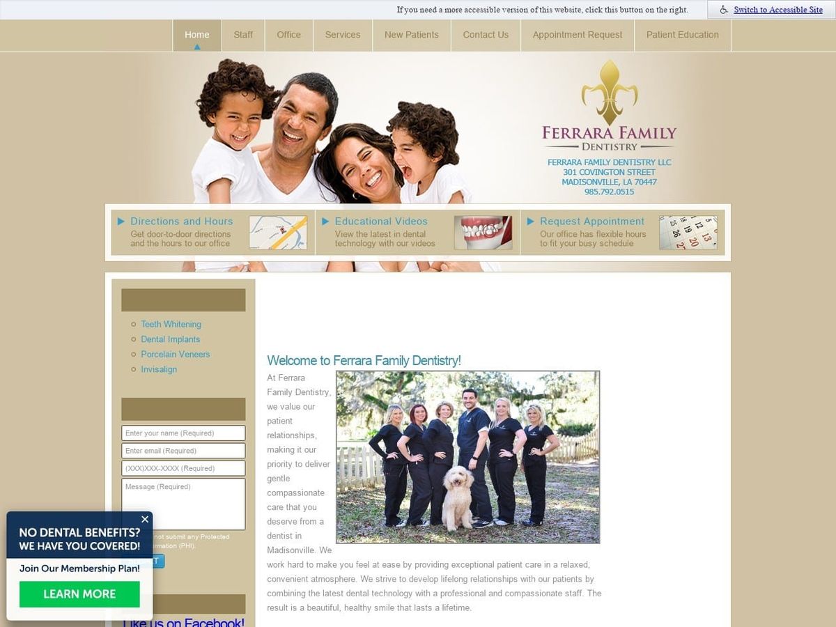 Ferrara Family Dentist Website Screenshot from ferraradental.com