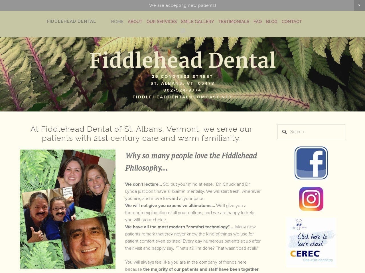 Fiddlehead Dental Website Screenshot from fiddleheaddental.com