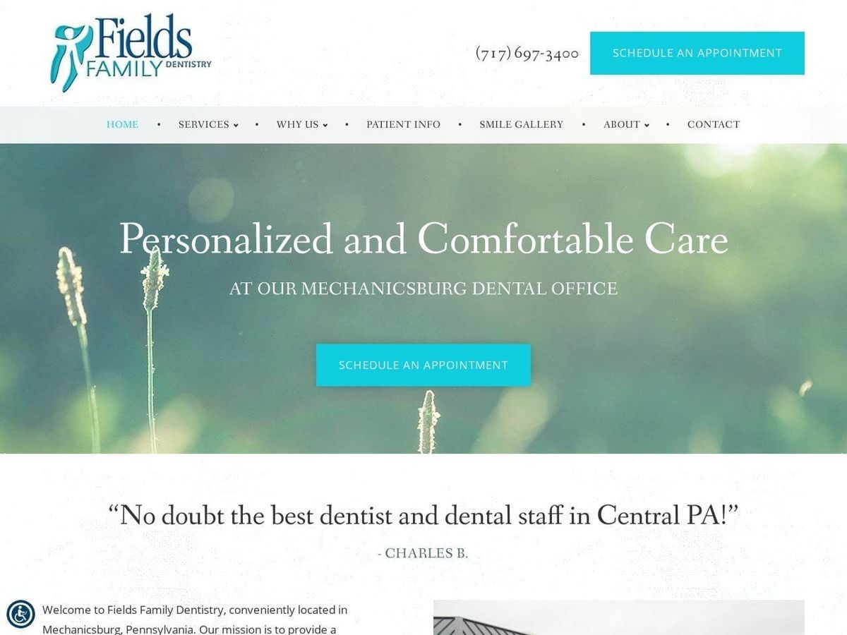 Fields Family Dentist Website Screenshot from fieldsfamilydentistry.com