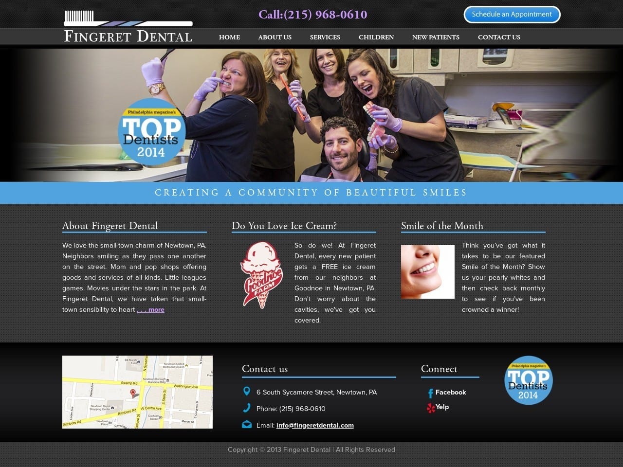 Fingeret Dental Family Dentist Website Screenshot from fingeretdental.com