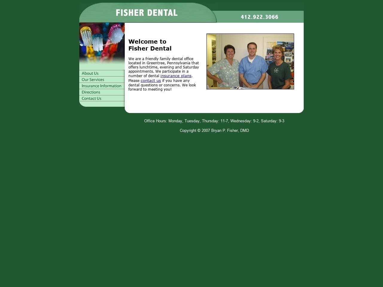 Dr. Bryan P. Fisher DMD Website Screenshot from fisherdental.com