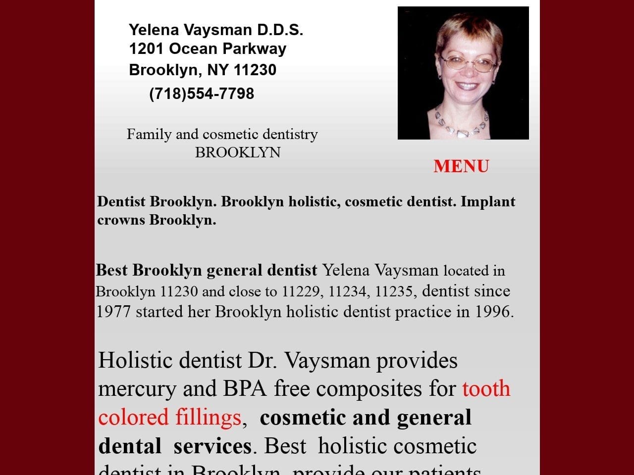 Yelena Vaysman D.D.S. Website Screenshot from fivestardental.com