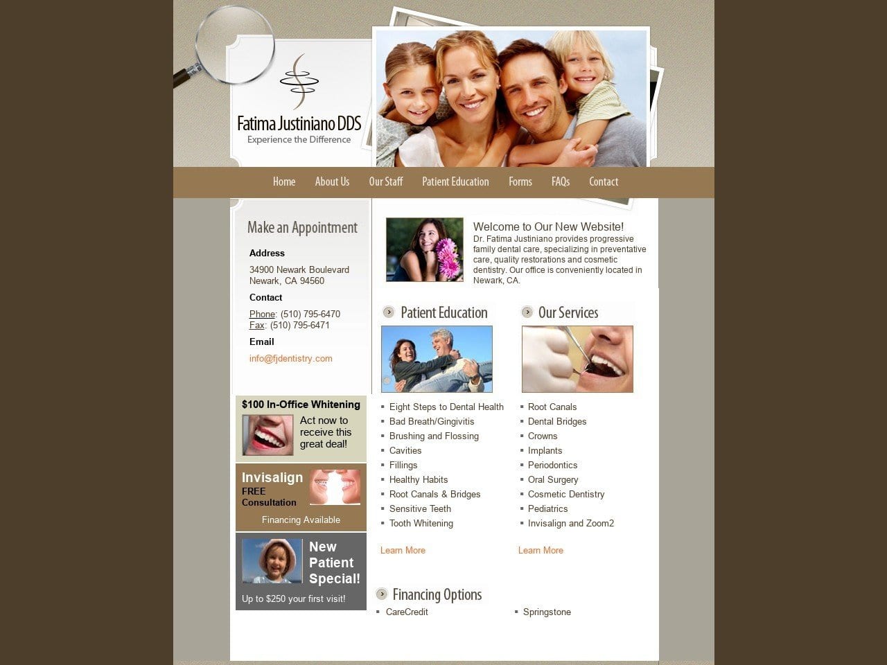 Dr. Fatima Justiniano DDS Website Screenshot from fjdentistry.com