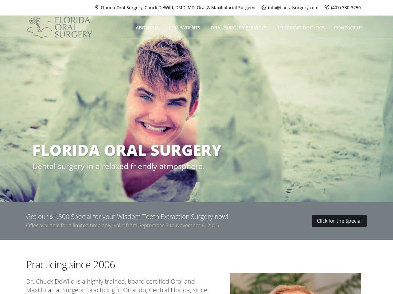 Wisdom Teeth Oral Surgery Services Website Screenshot from flaoralsurgery.com