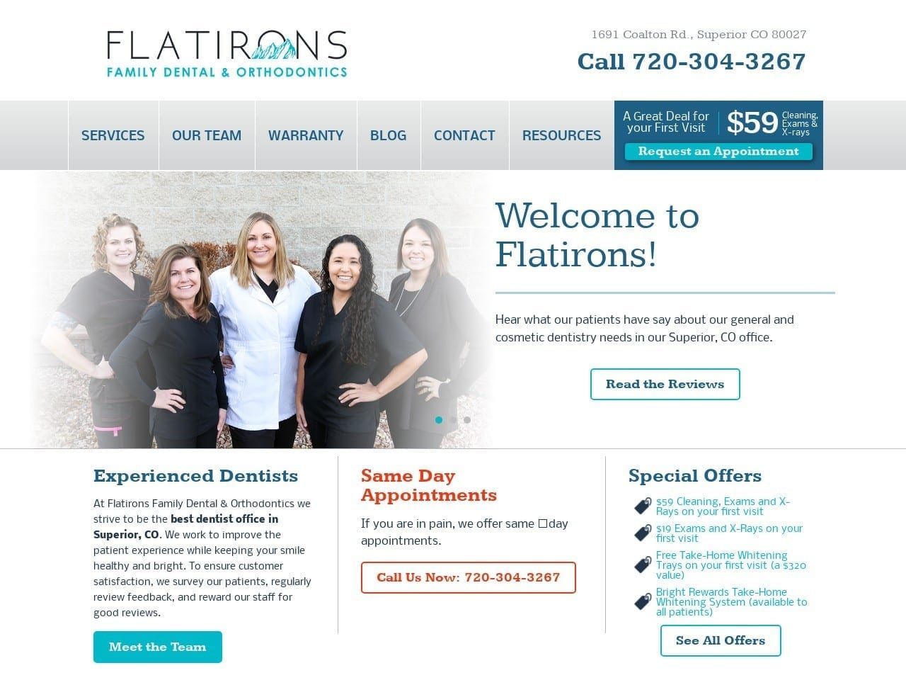 Flatirons Family Dental Dentist Website Screenshot from flatironsdentist.com