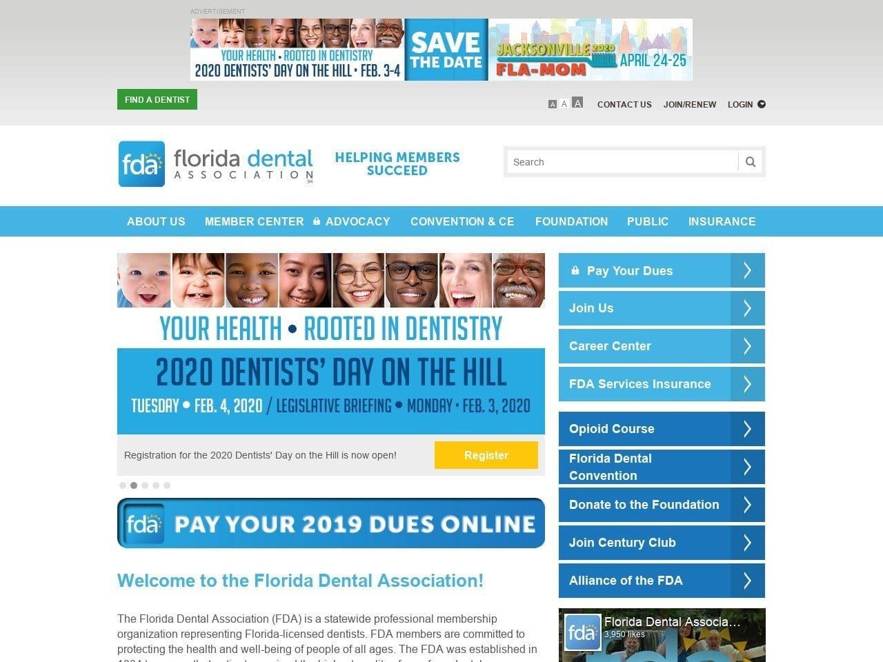 Florida Dental Association Website Screenshot from floridadental.org