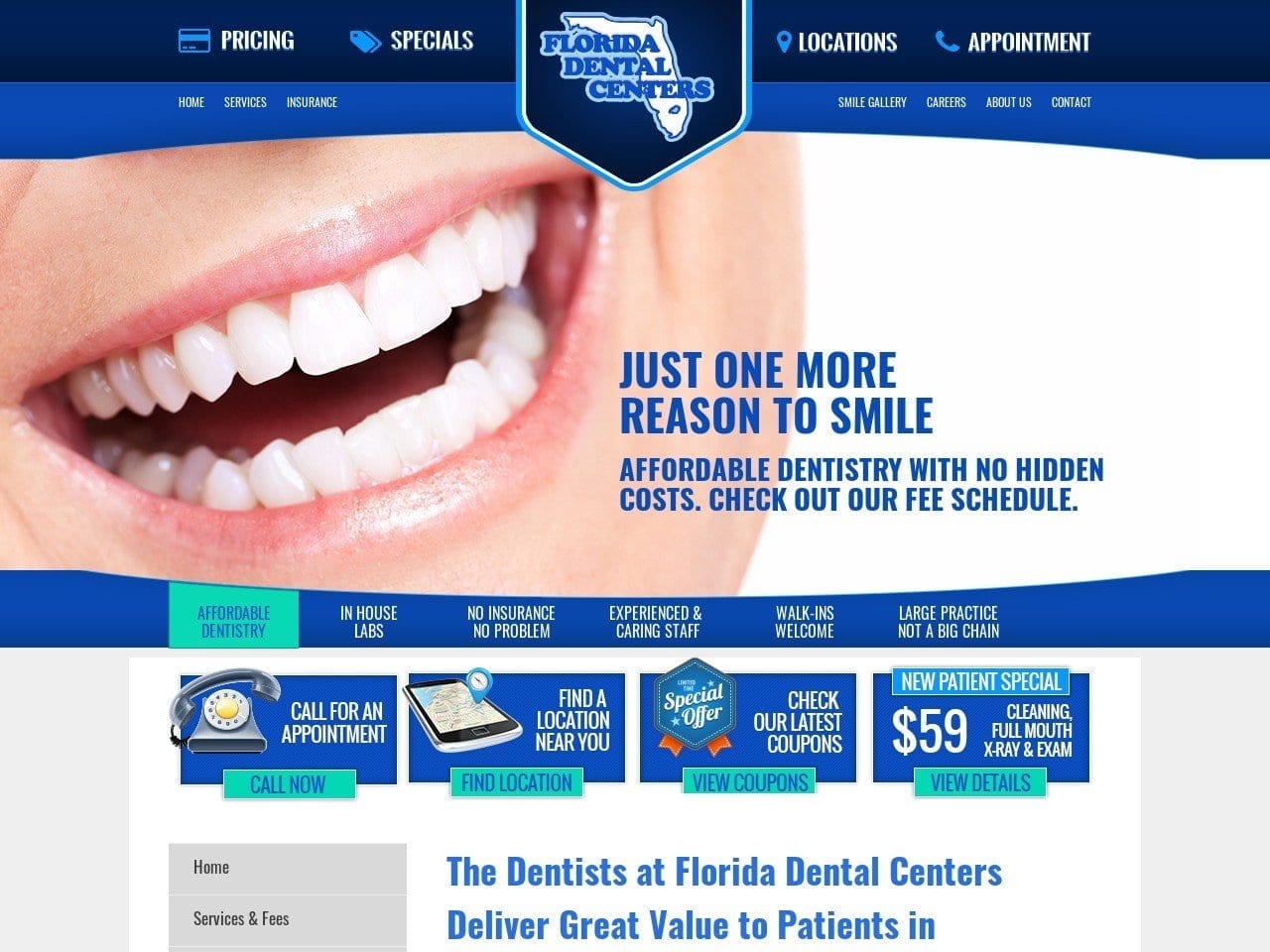 Florida Dental Centers Website Screenshot from floridadentalcenters.com