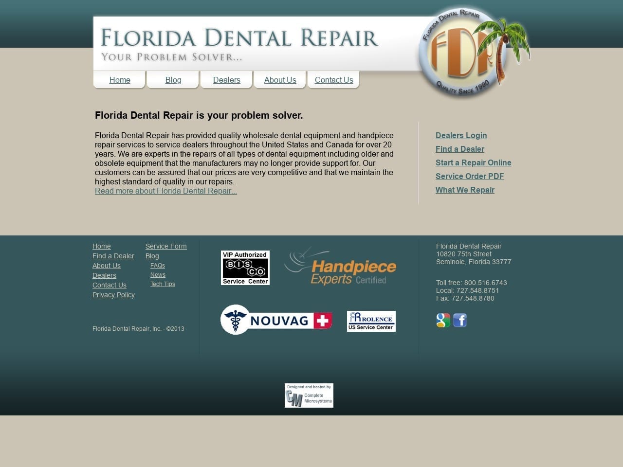 Florida Dental Repair Inc Website Screenshot from floridadentalrepair.com