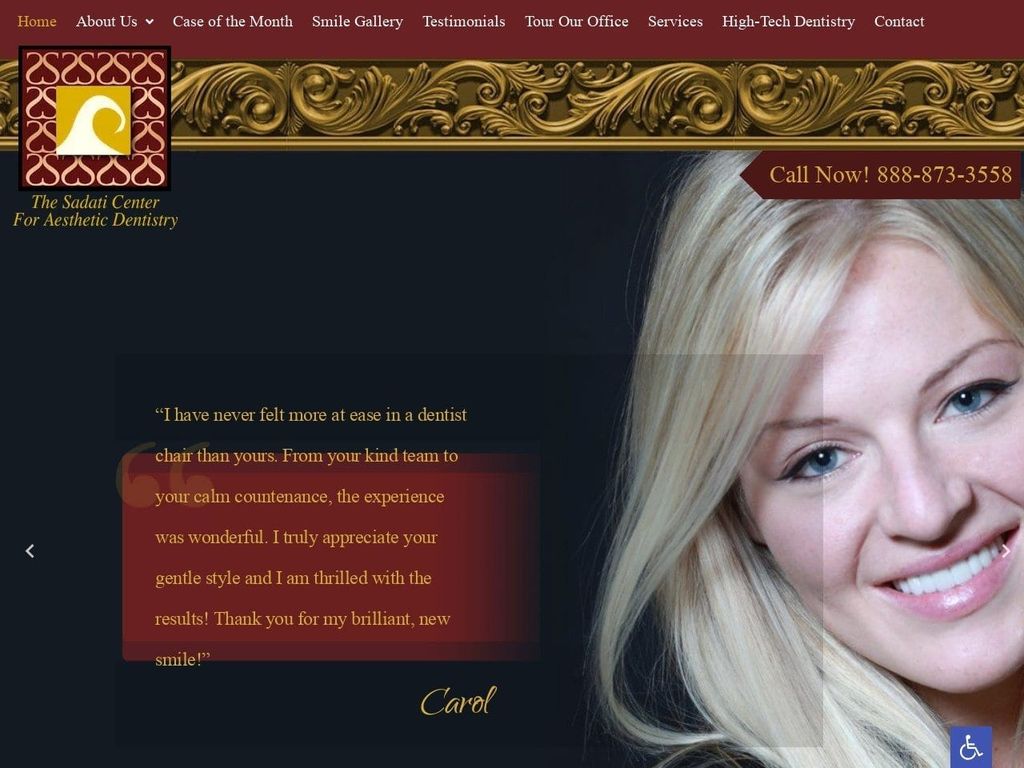 The Sadati Center For Aesthetic Dentist Website Screenshot from floridassmiles.com