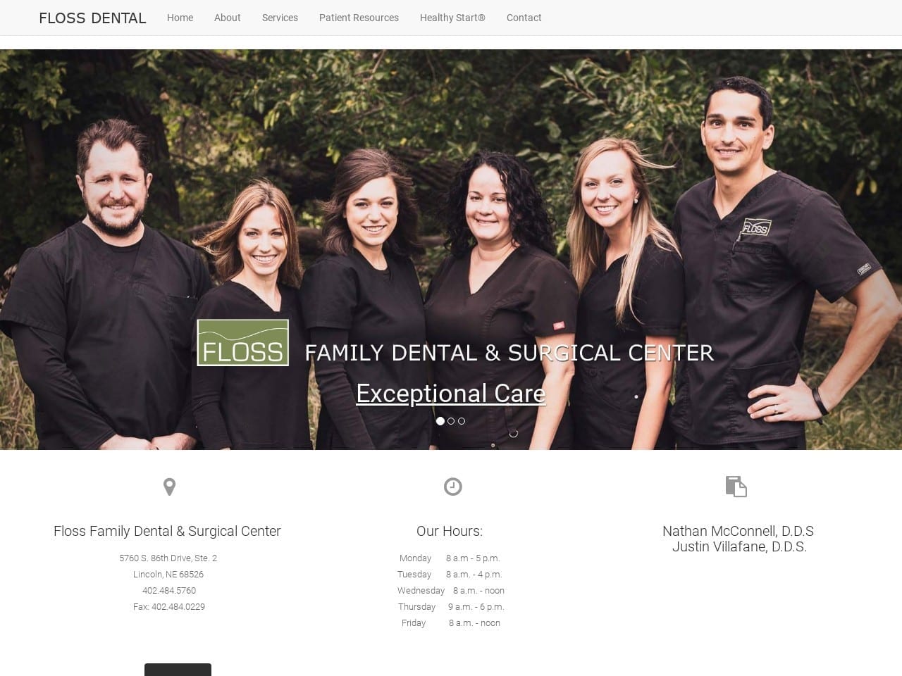 FLOSS Family Dental and Surgical Center Website Screenshot from flosslincoln.com