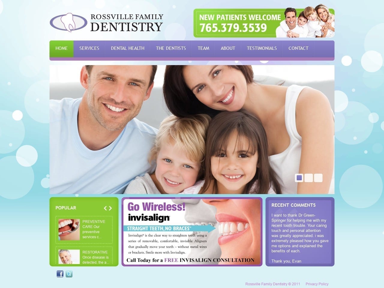 Rossville Family Dentistry Green Website Screenshot from flossville.com