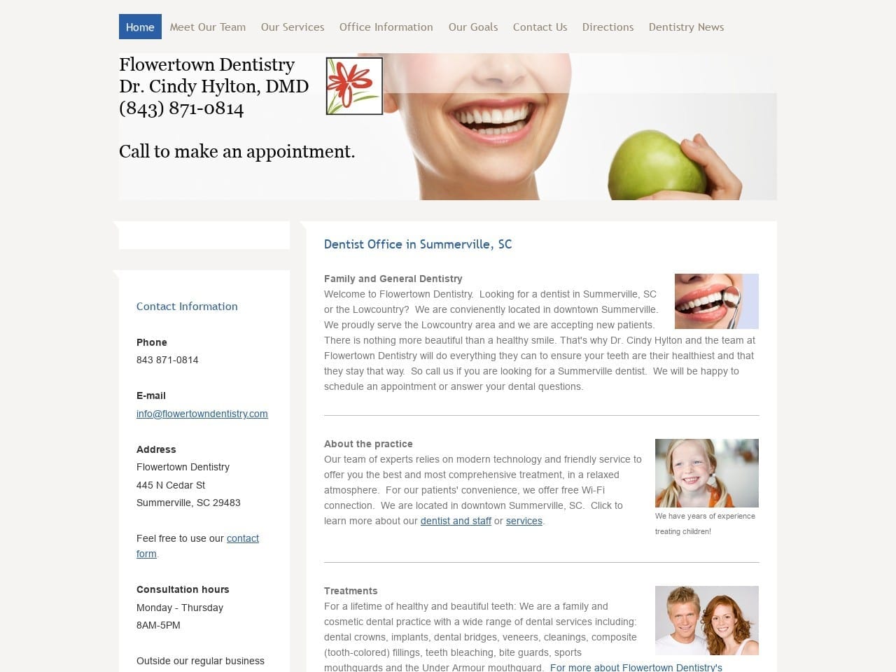 Flowertown Dentist Website Screenshot from flowertowndentistry.com