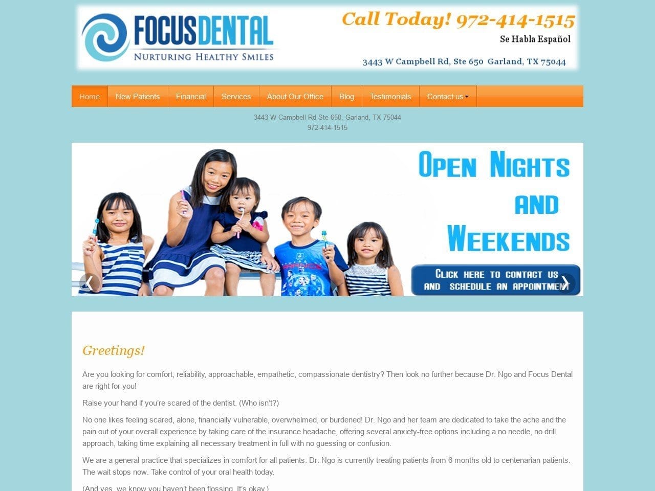 Focus Dental Website Screenshot from focusdentaltx.com