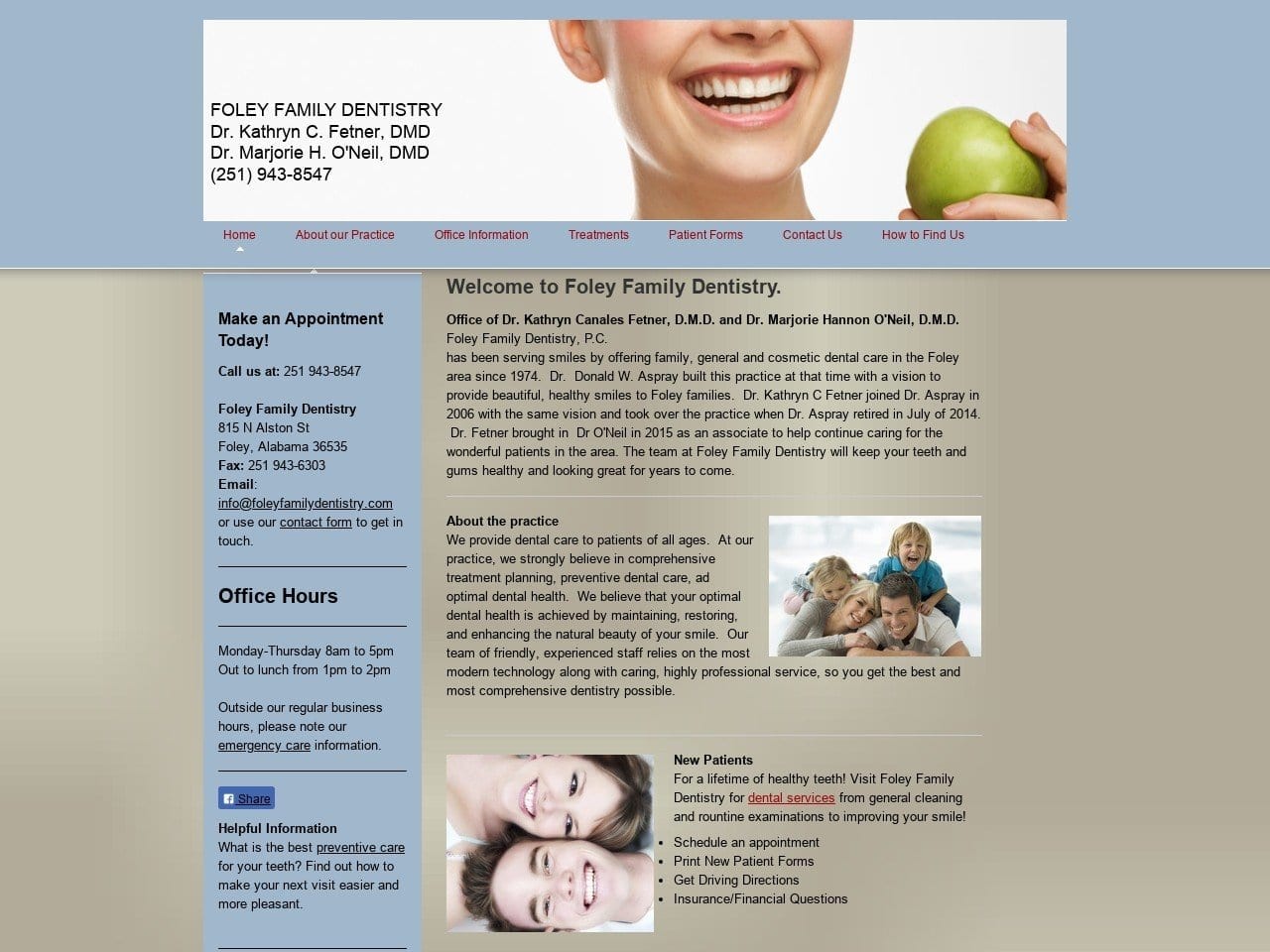 Foley Family Dentist Website Screenshot from foleyfamilydentistry.com