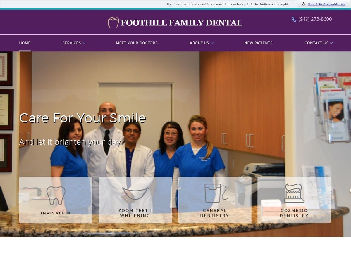 Foothill Family Dental Website Screenshot from foothillfamilydental.com