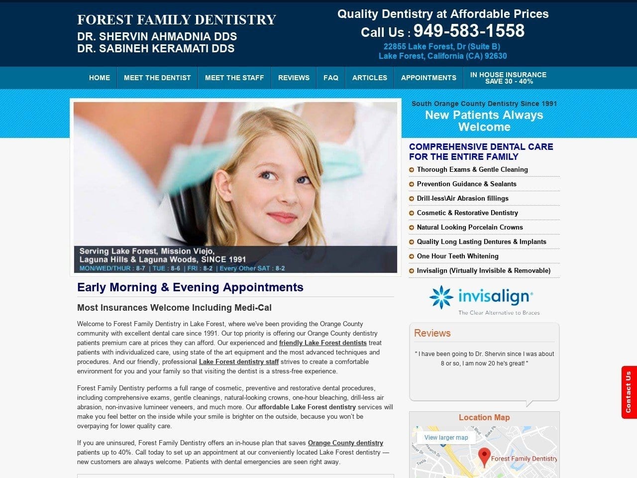 Forest Family Dentist Website Screenshot from forestfamilydental.com