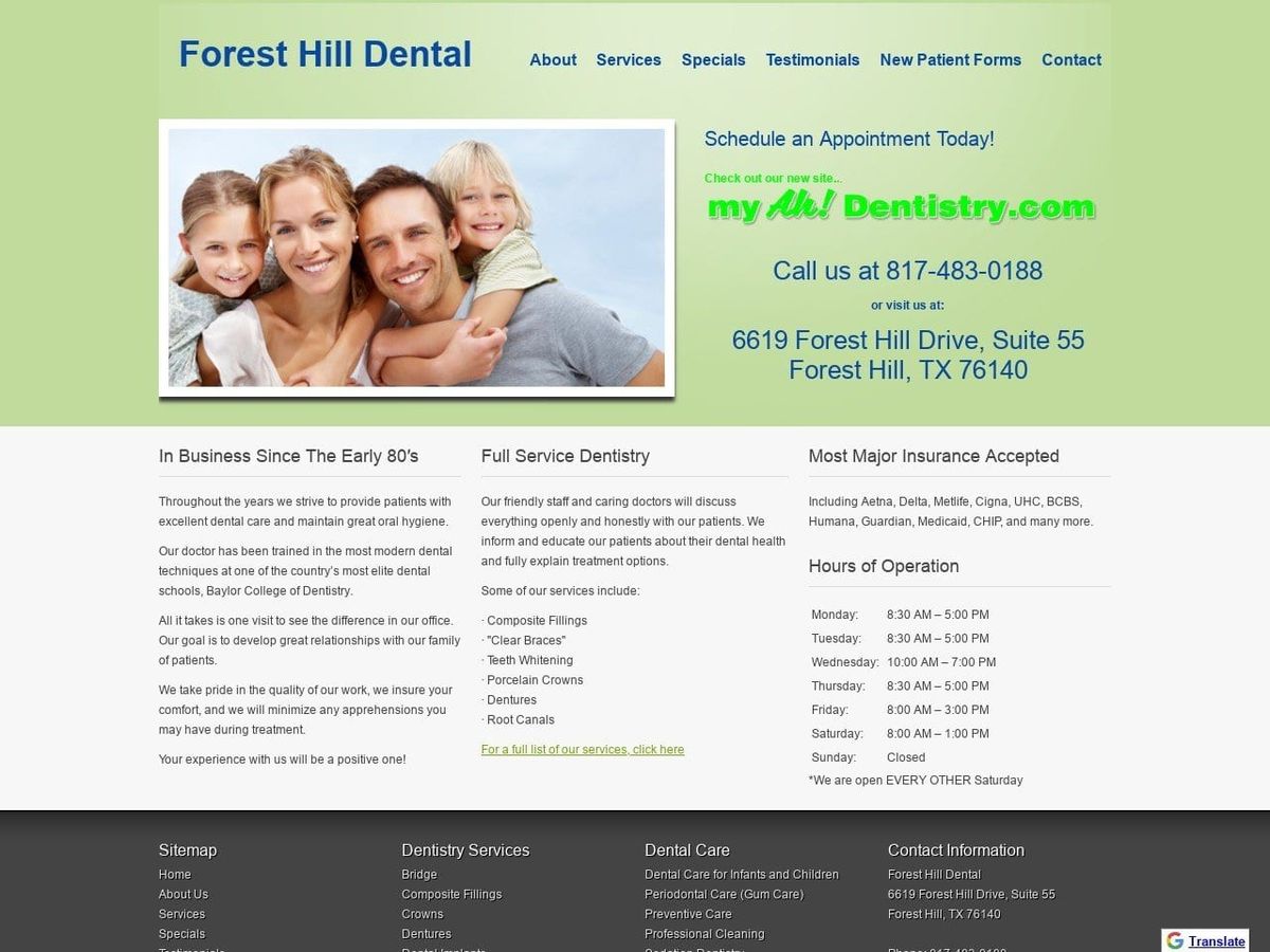 Forest Hill Dental Website Screenshot from foresthilldentalcare.com